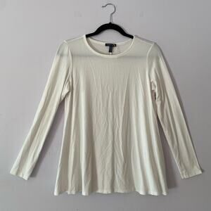 Eileen Fisher White Long Sleeve Shirt Crewneck Tencel Soft Women's size Small